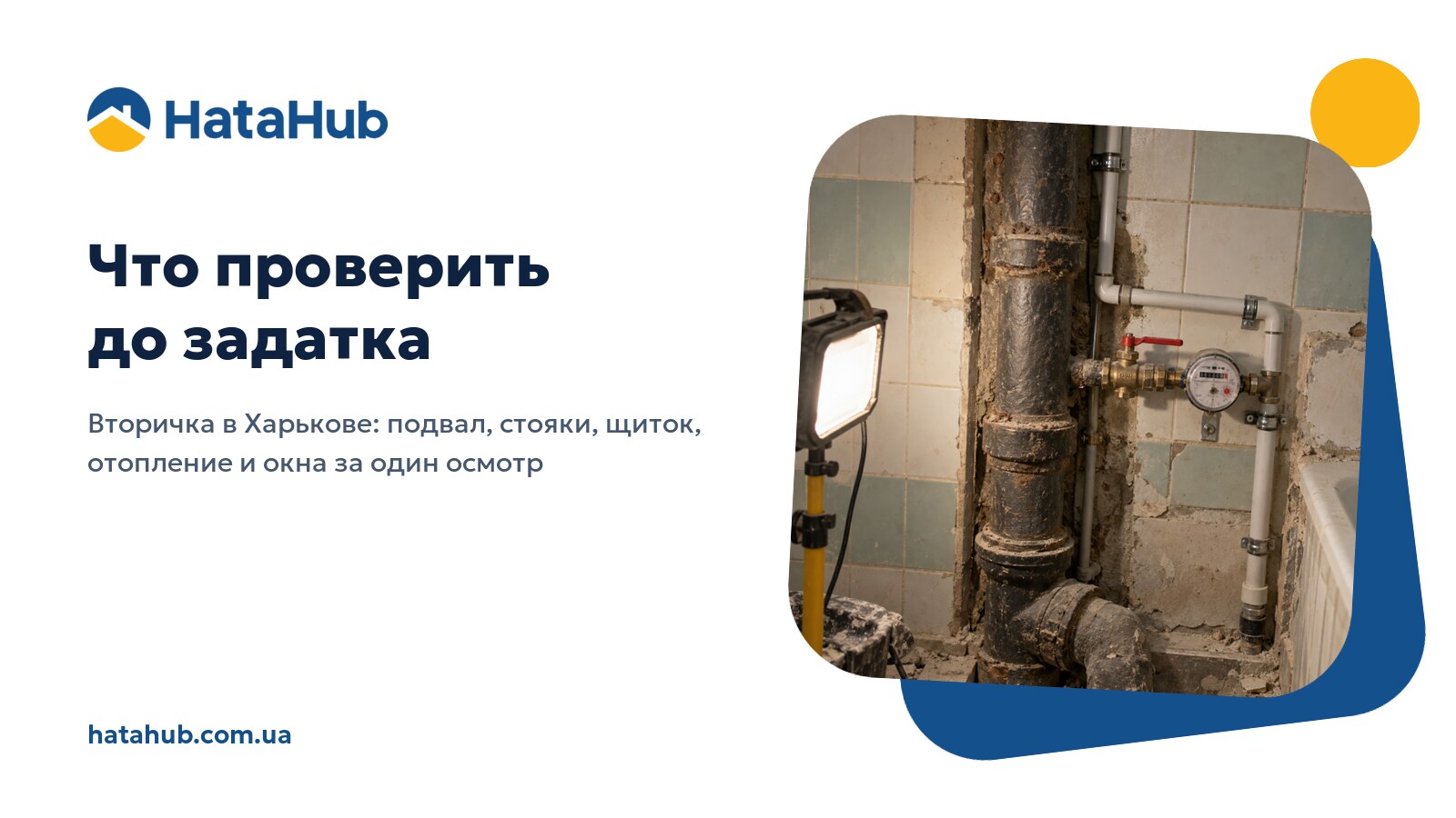 Открытые трубы и стояк в санузле харьковской квартиры при осмотре перед покупкой