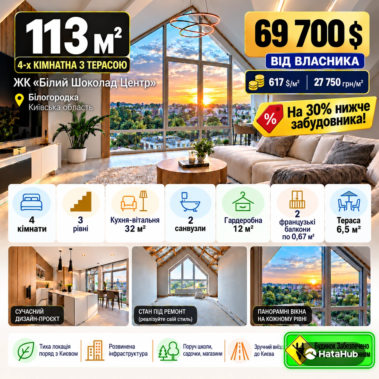 4-кімнатна квартира 106м² | ЖК Білий Шоколад Центр | Білогородка | ДЕРЖПРОГРАМИ+ | ТЕРАСА | ВЛАСНИК - фото 1